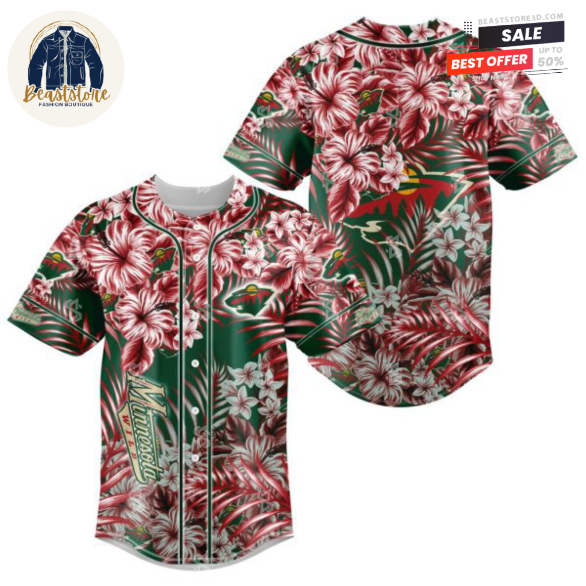 Minnesota Wild Hawaiian Floral NHL Baseball Jersey