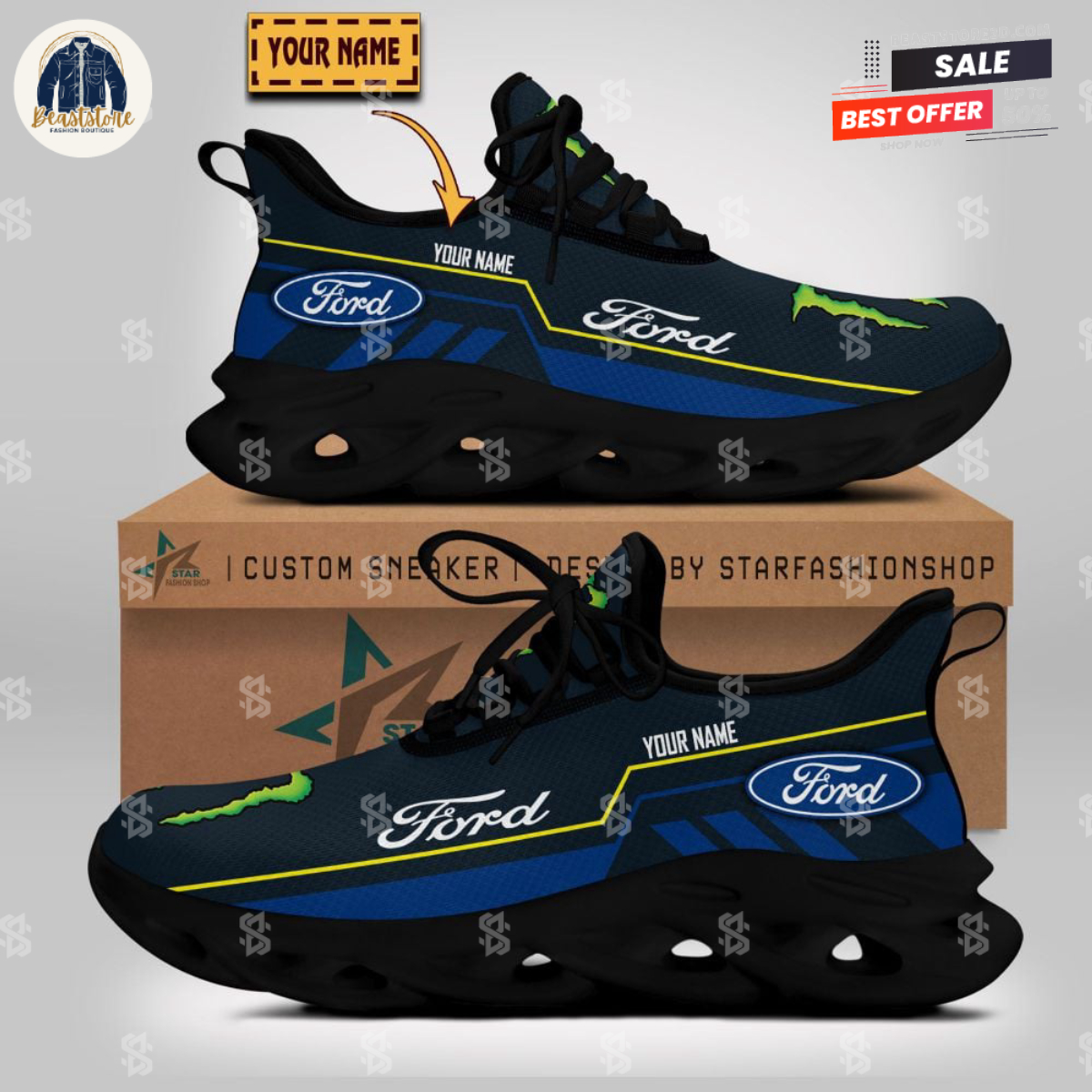 Monster Ford Motor Logo Personalized Black Max Soul Shoes
