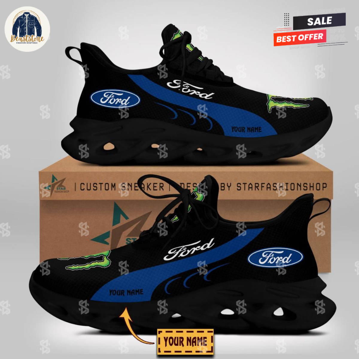 Monster Ford Motor Logo Trending Black Personalized Max Soul Shoes
