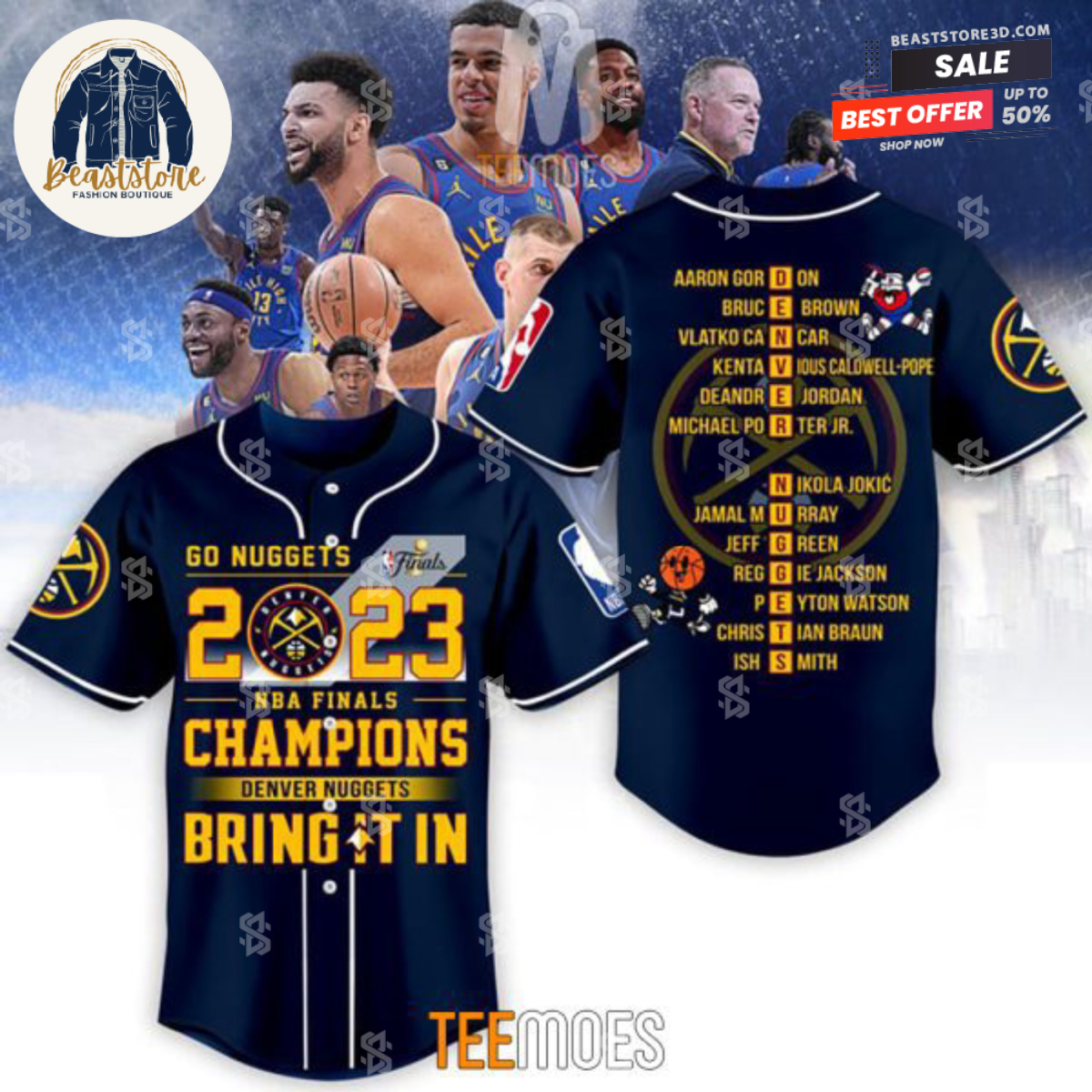 NBA Finals Champions 2023 Nuggets Roster Customized Baseball Jersey