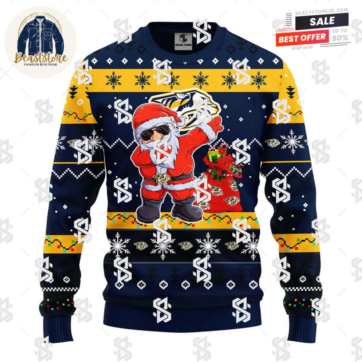 Nashville Predators Dabbing Santa Claus Christmas Ugly Sweater