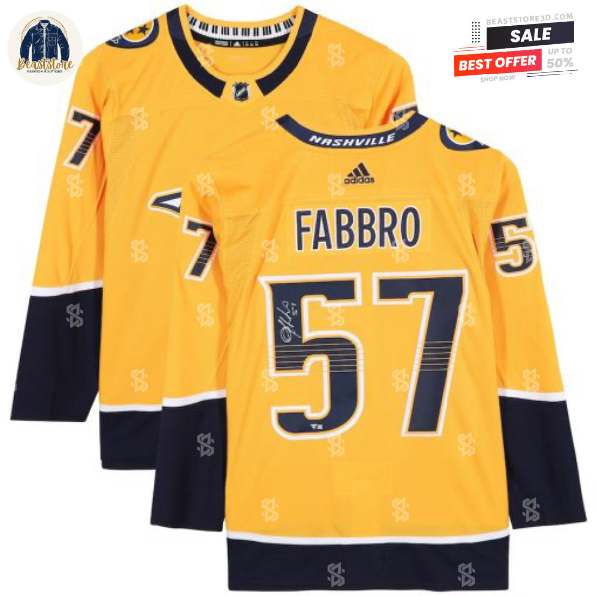Nashville Predators Dante Fabbro Gold Adidas NHL Hockey Jerseys