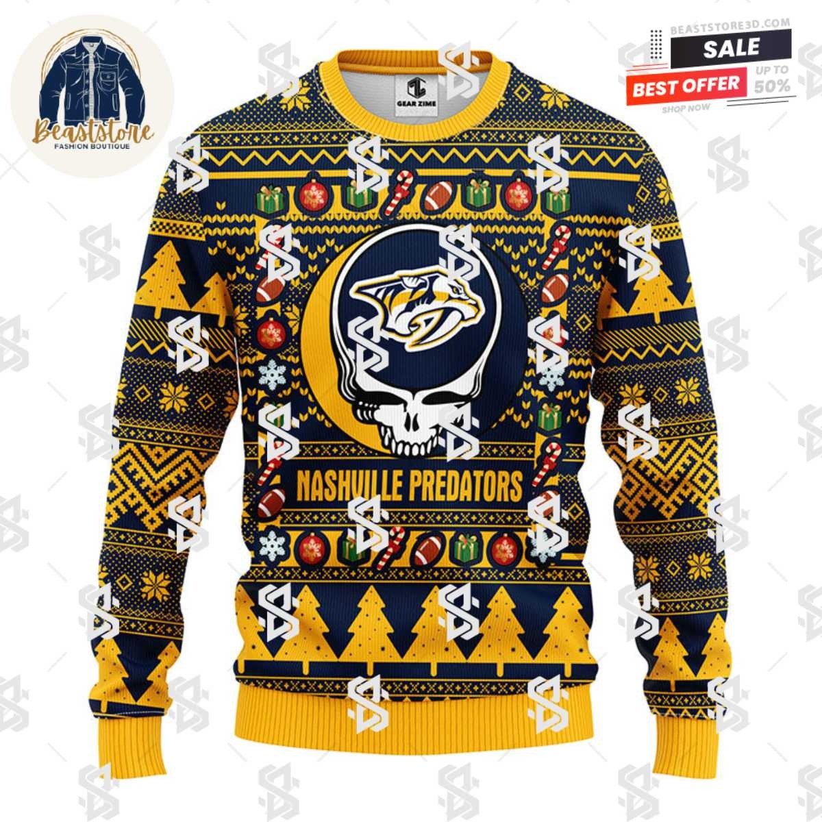 Nashville Predators Grateful Dead Ugly Christmas Fleece Sweater