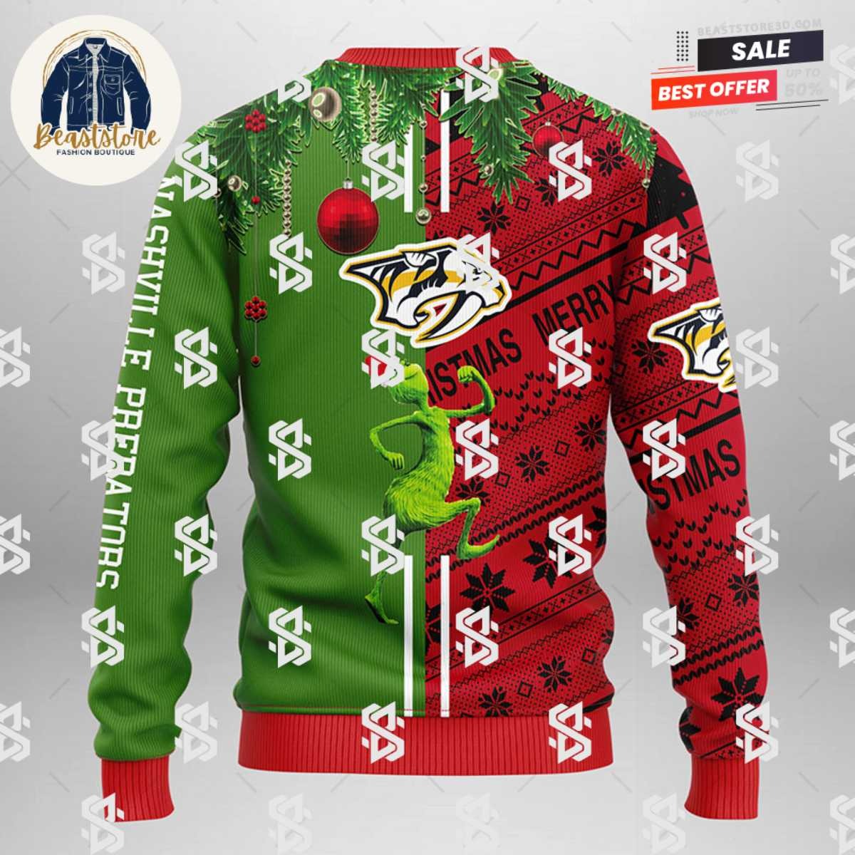 Nashville Predators Grinch & Scooby-doo Christmas Ugly Sweater