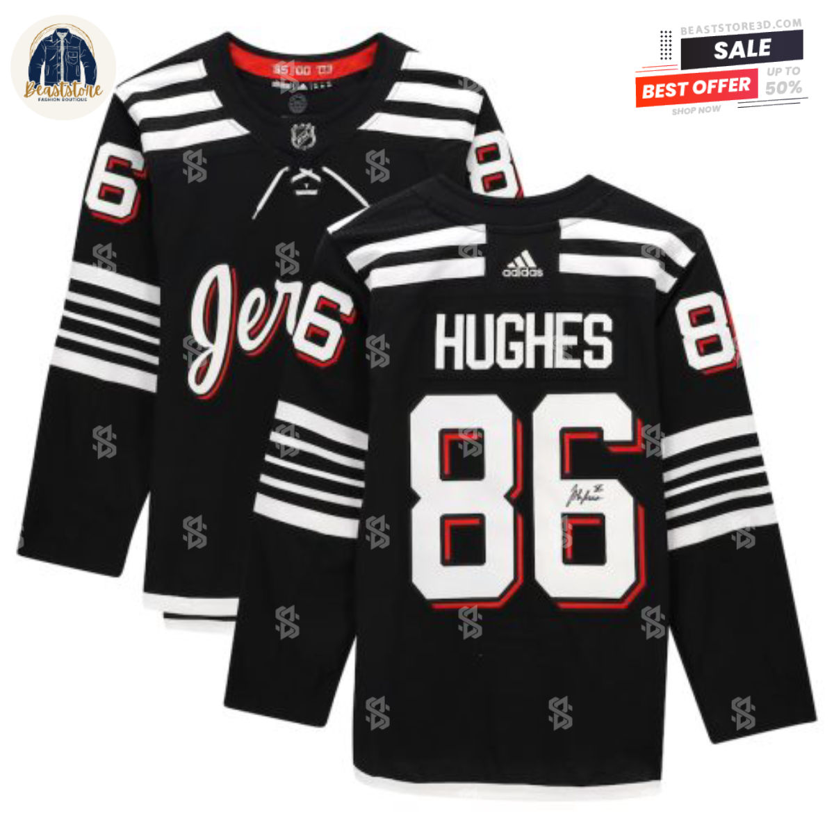 New Hockey Jerseys Devils Jack Hughes Black Alternate Adidas NHL Hockey Jerseys