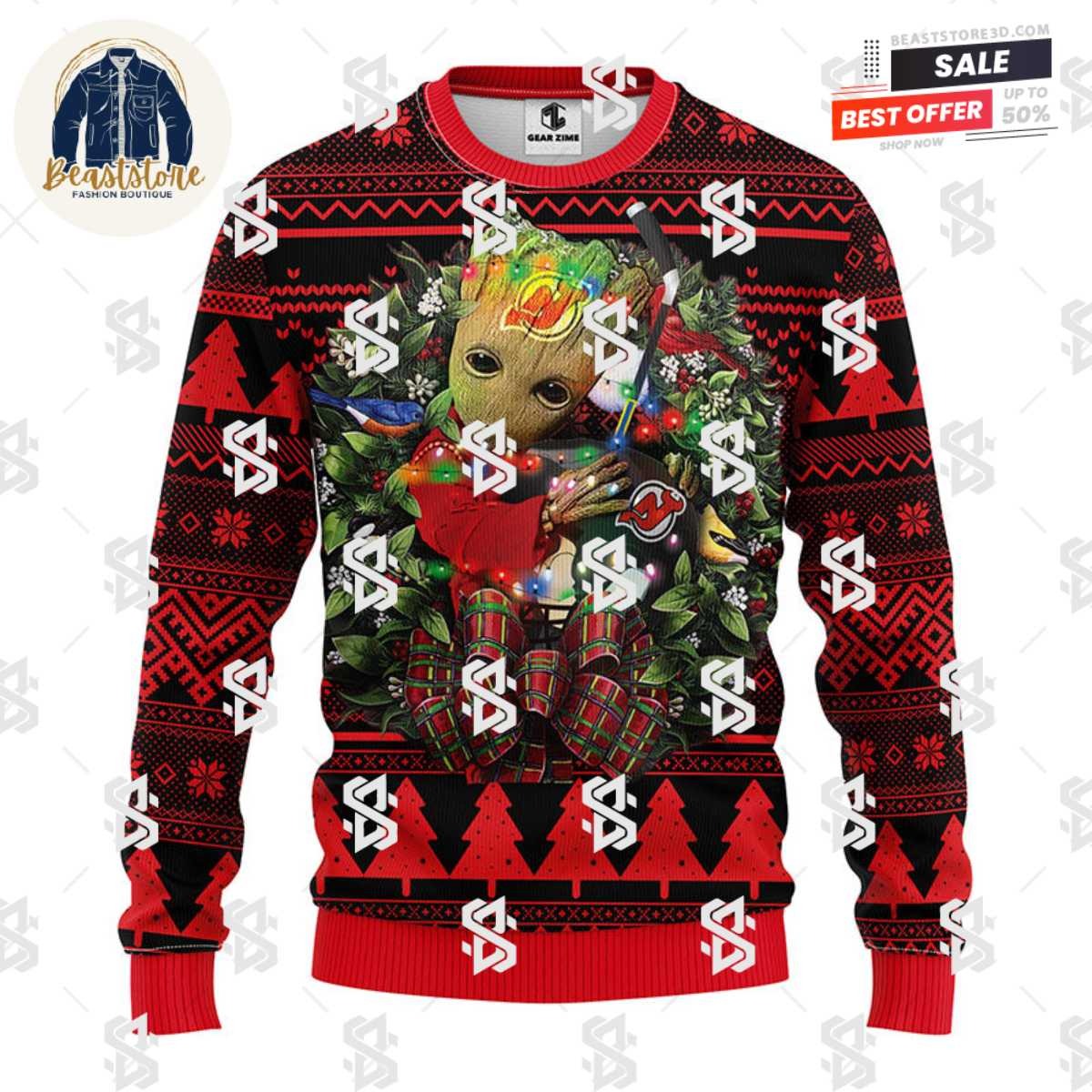 New Jersey Devils Groot Hug Christmas Ugly Sweater