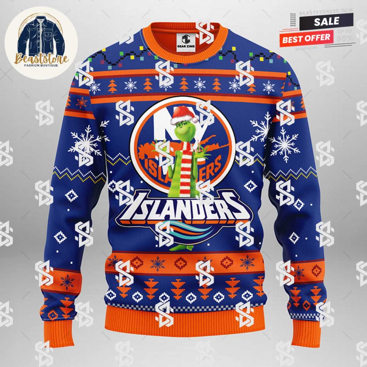 New York Islanders Funny Grinch Christmas Ugly Sweater