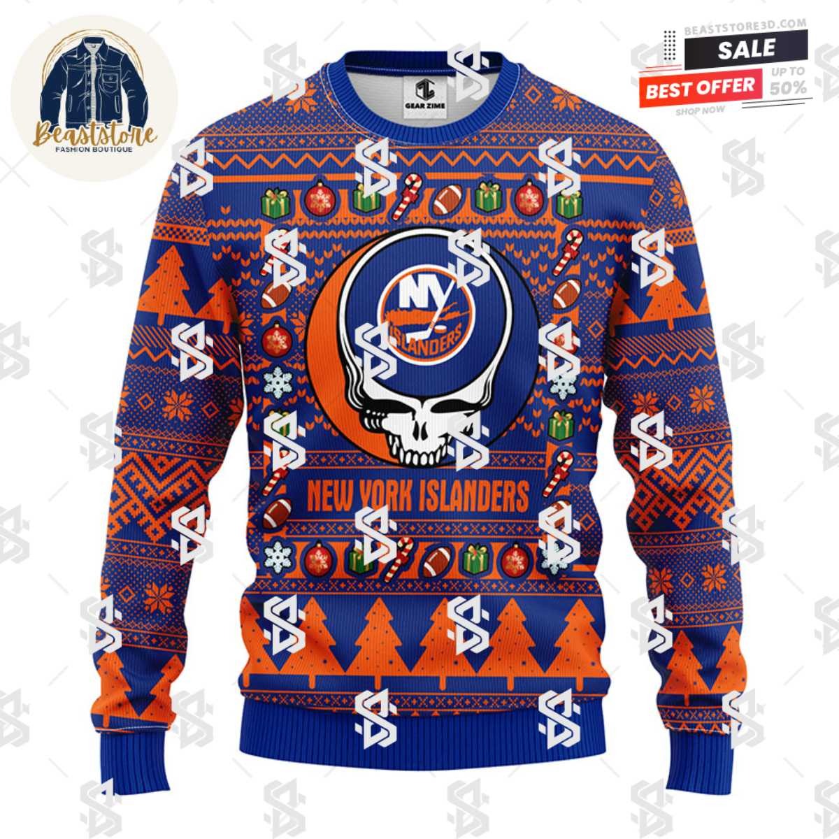 New York Islanders Grateful Dead Ugly Christmas Fleece Sweater