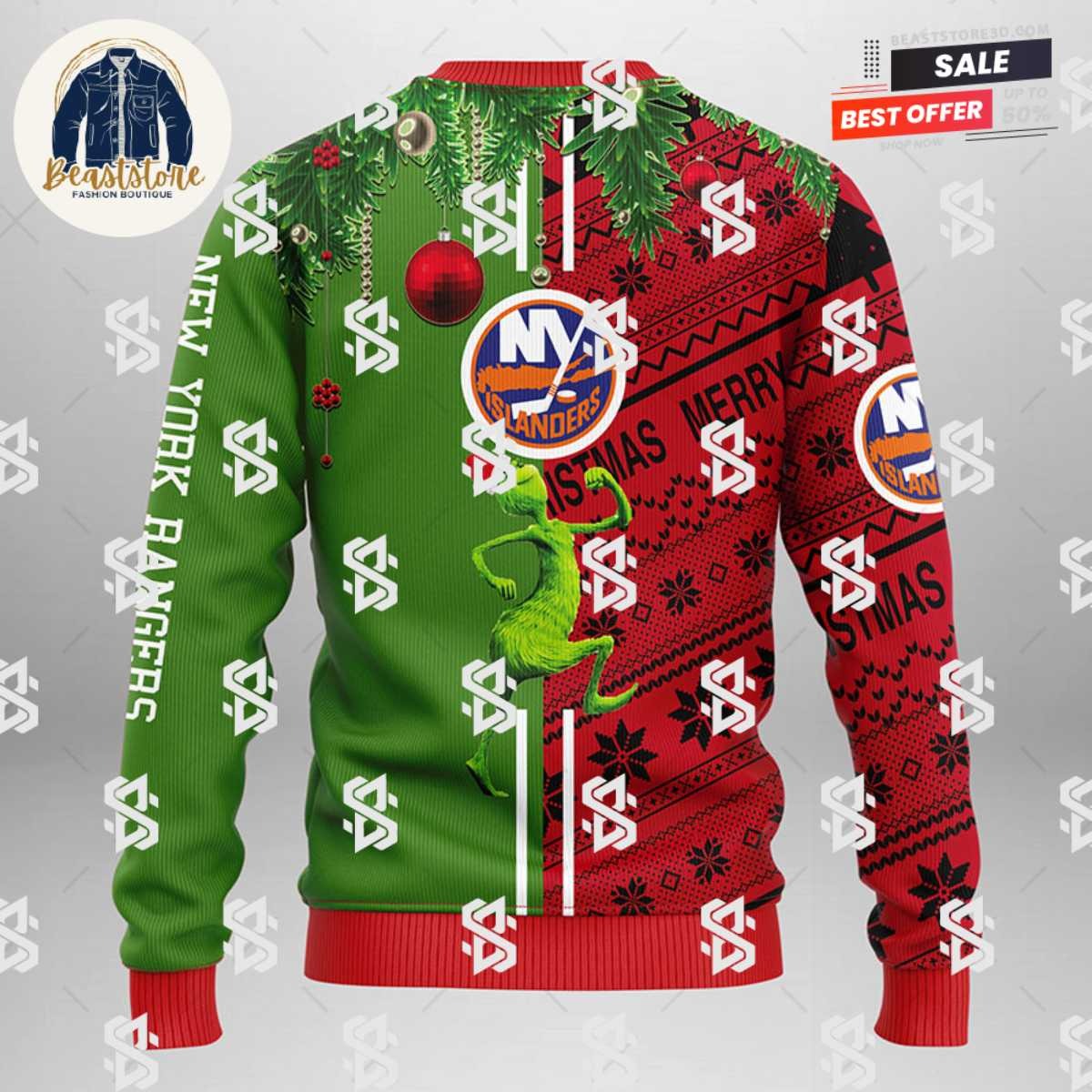 New York Islanders Grinch & Scooby-doo Christmas Ugly Sweater