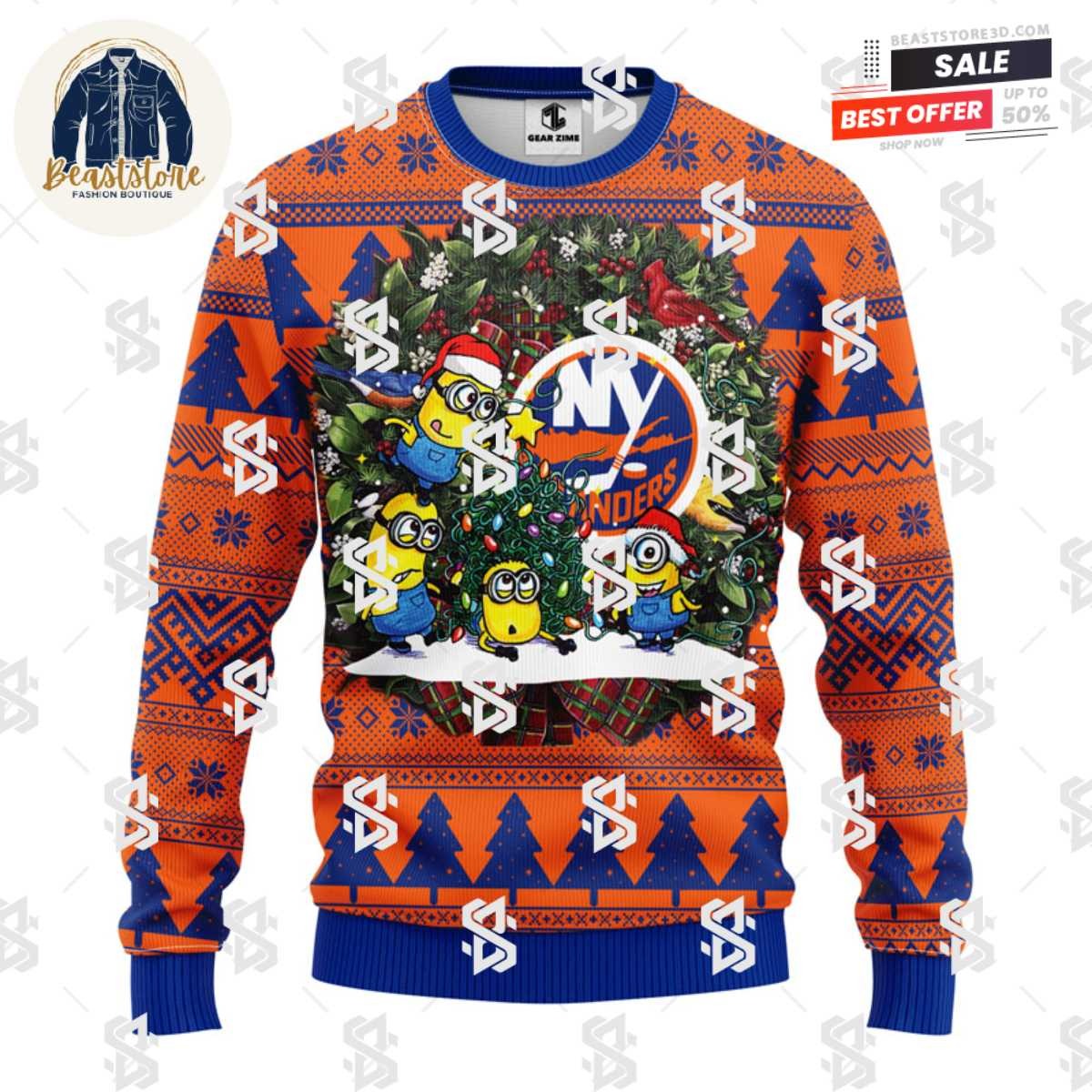 New York Islanders Minion Christmas Ugly Sweater