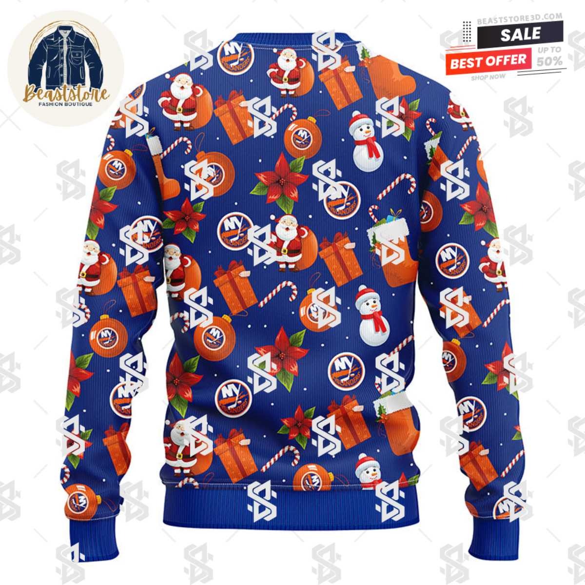 New York Islanders Santa Claus Snowman Christmas Ugly Sweater