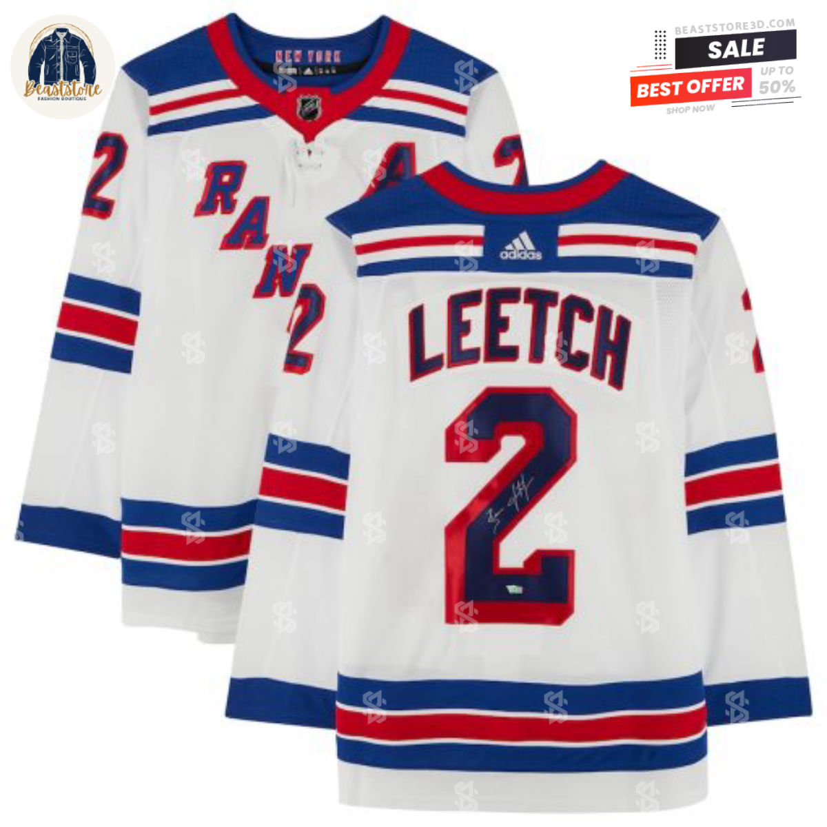 New York Rangers Brian Leetch White Adidas NHL Hockey Jerseys