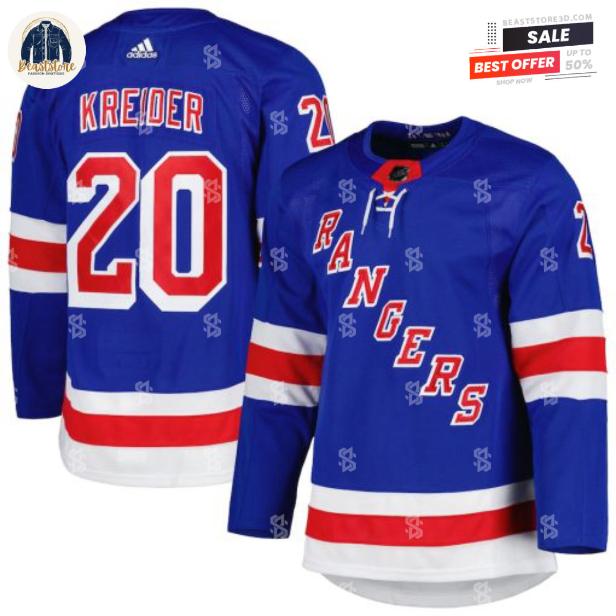 New York Rangers Chris Kreider Blue Home Adidas NHL Hockey Jerseys