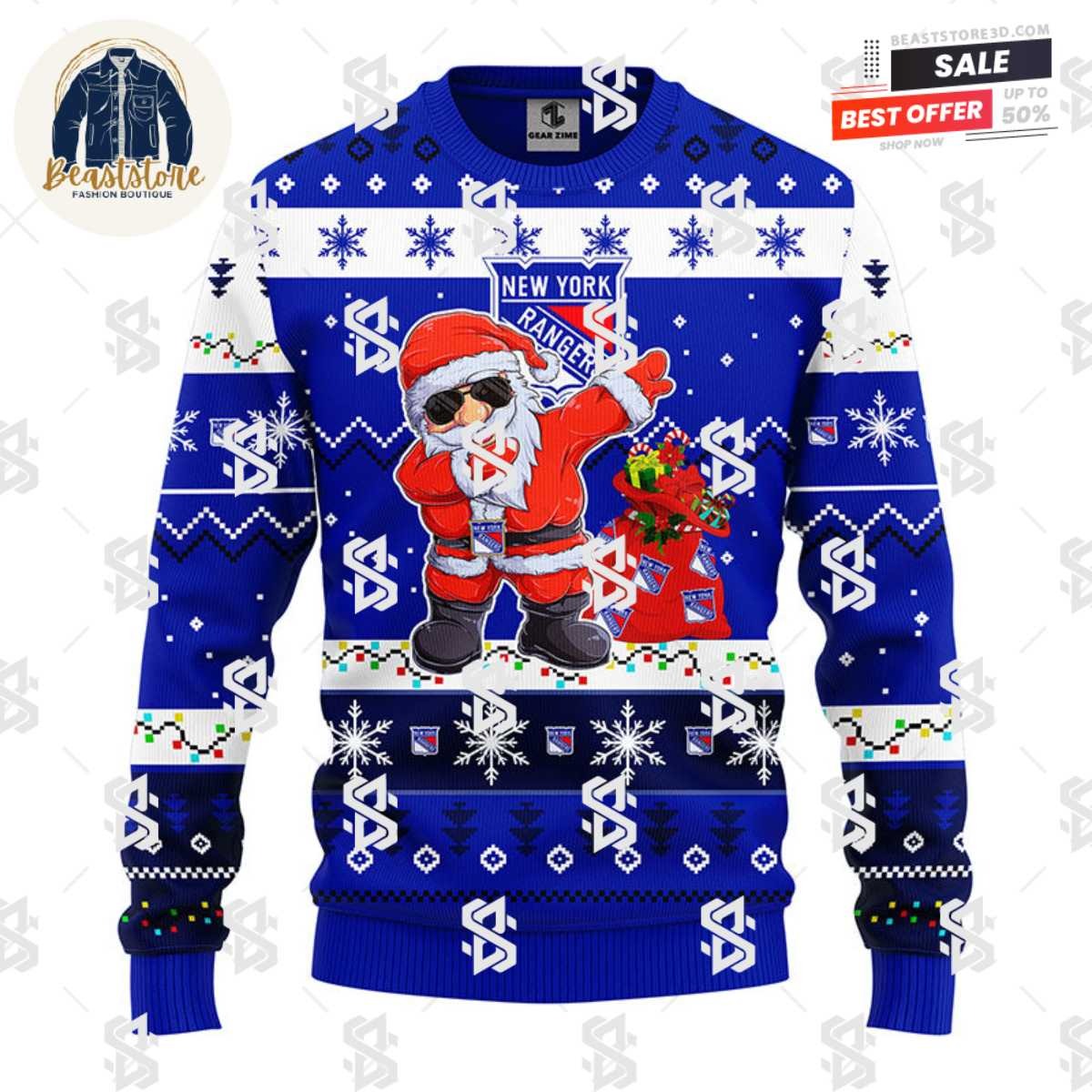 New York Rangers Dabbing Santa Claus Christmas Ugly Sweater