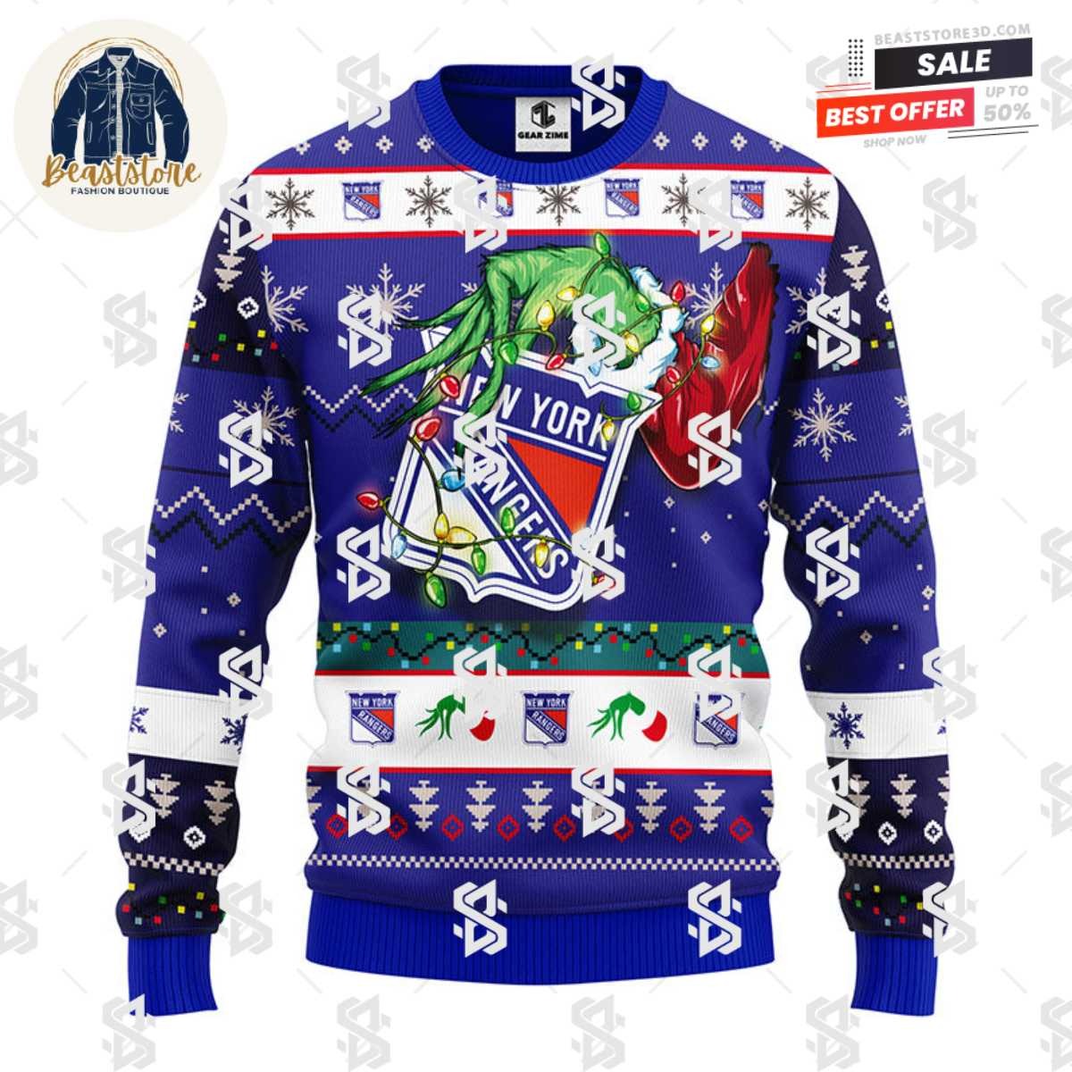 New York Rangers Grinch Christmas Ugly Sweater