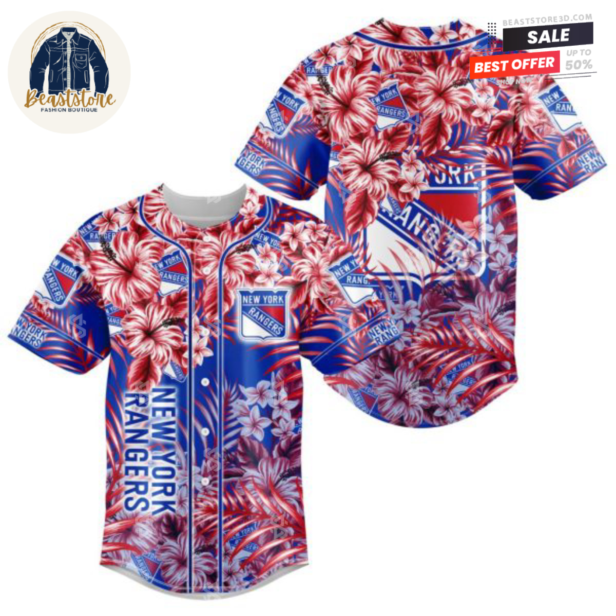 New York Rangers Hawaiian Floral NHL Baseball Jersey