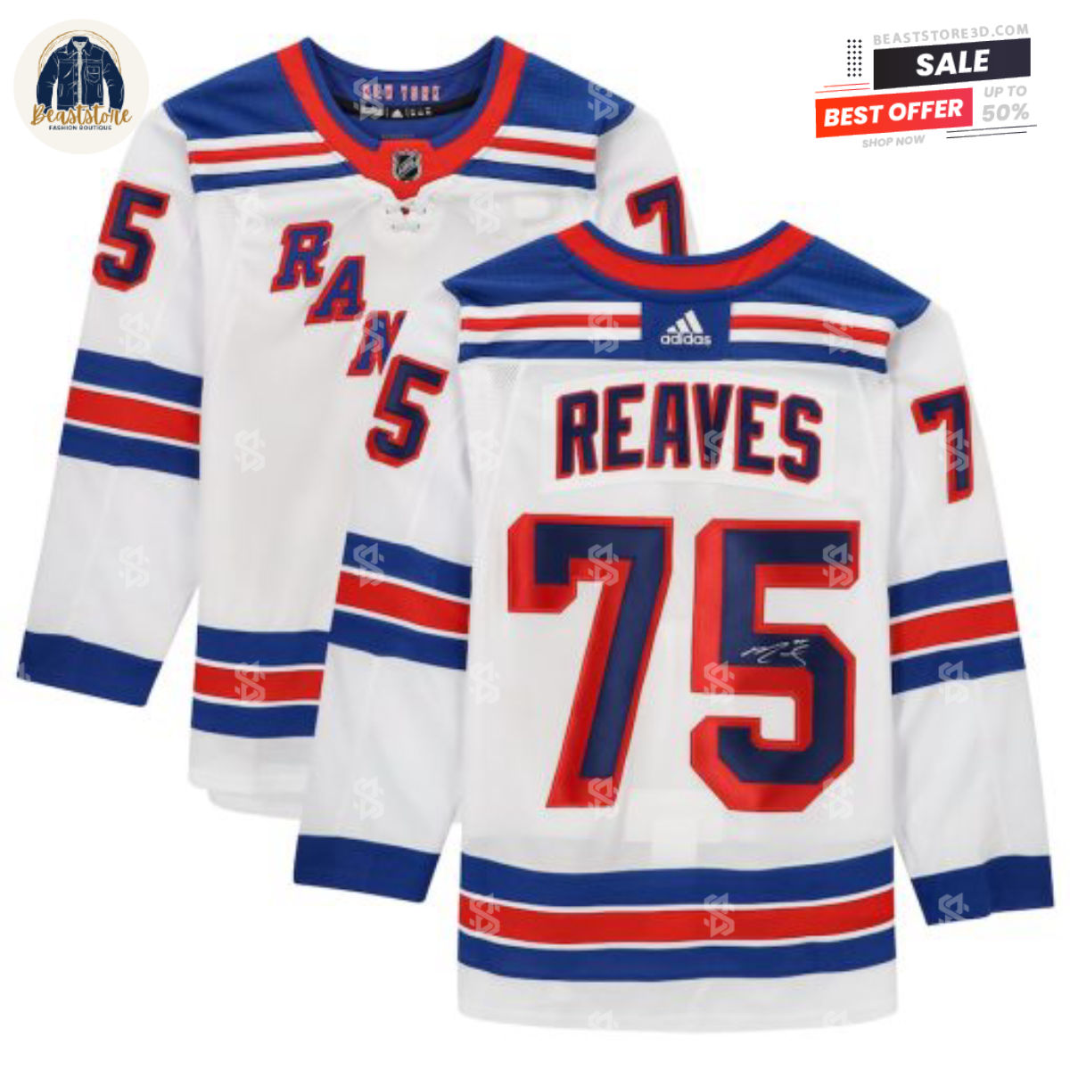 New York Rangers Ryan Reaves White Adidas NHL Hockey Jerseys