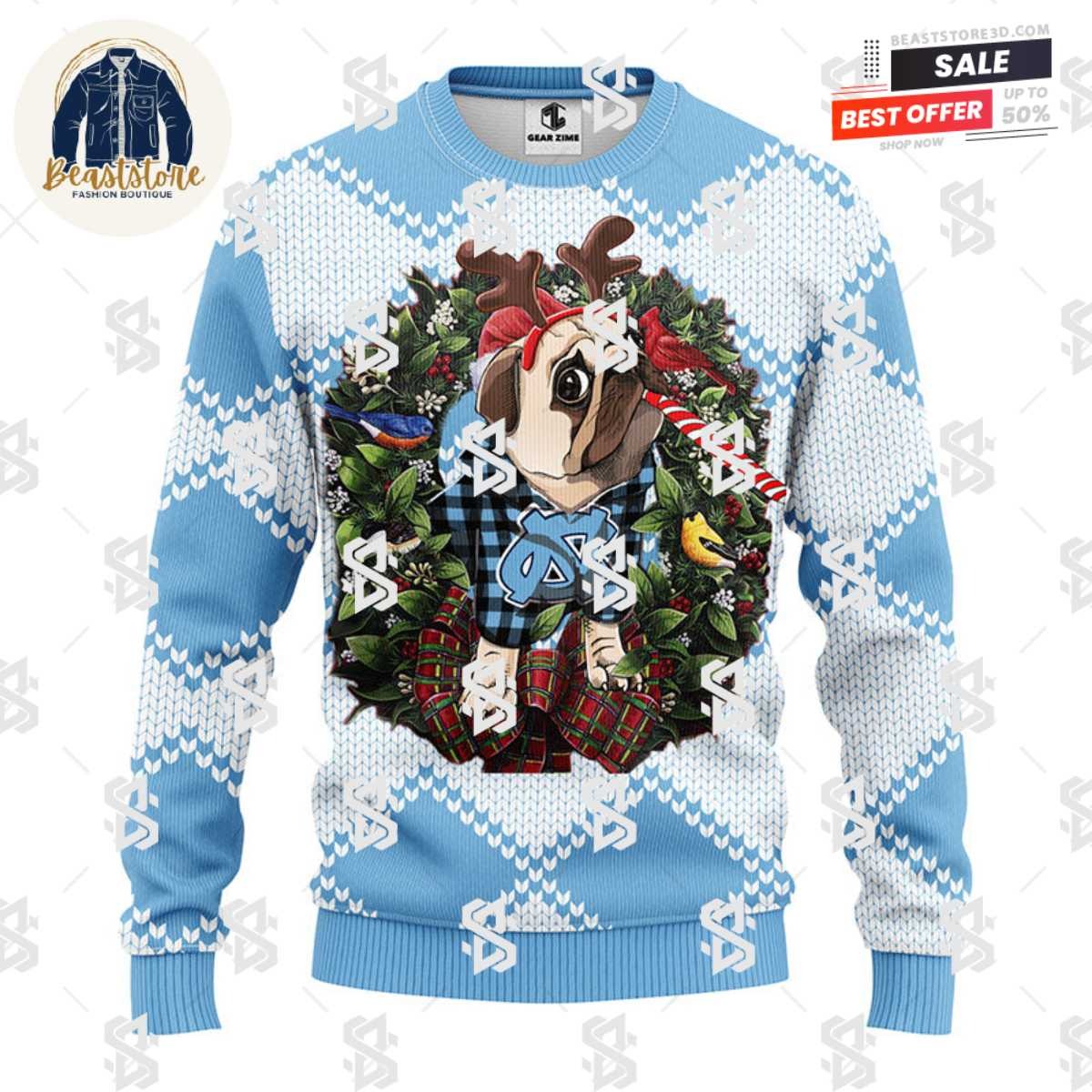 North Carolina Tar Heels Pub Dog Christmas Ugly Sweater