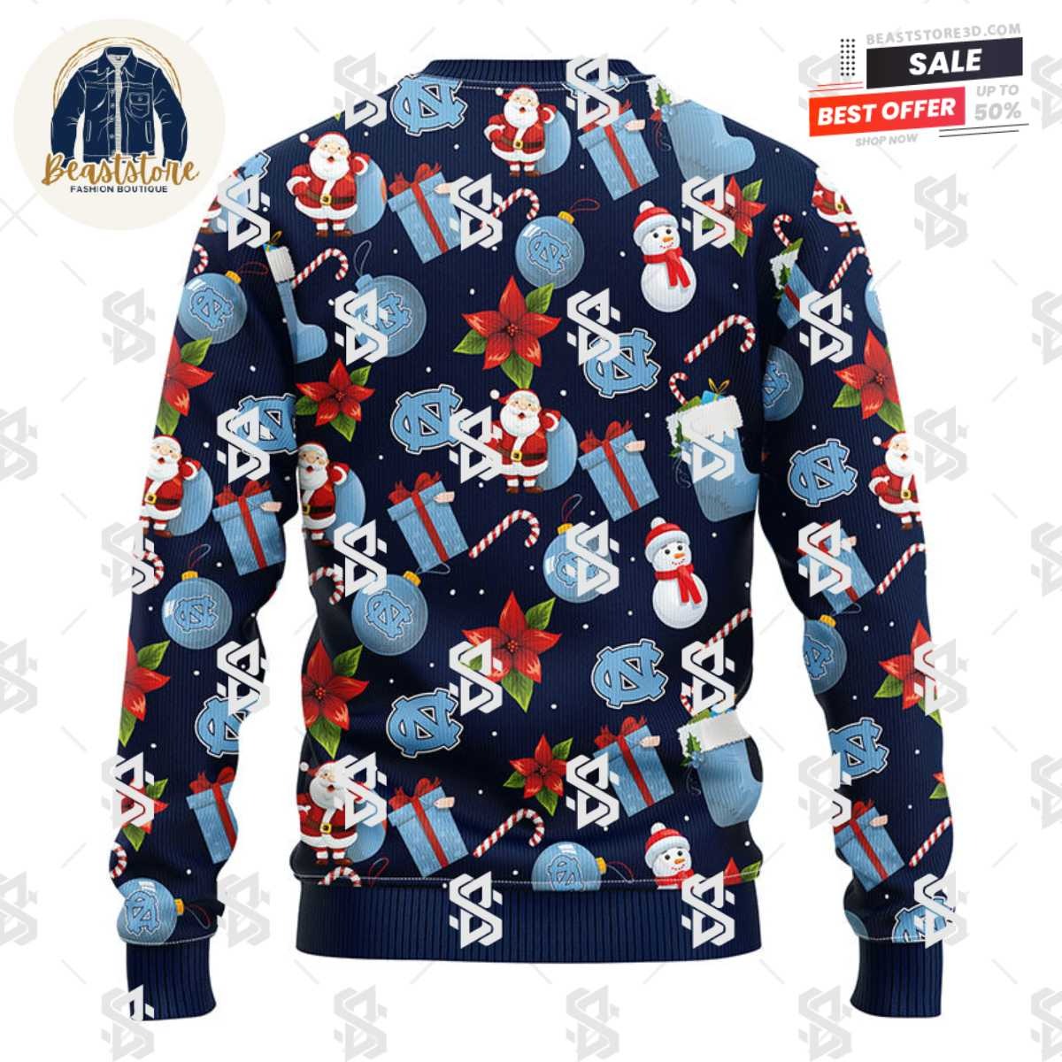 North Carolina Tar Heels Santa Claus Snowman Christmas Ugly Sweater