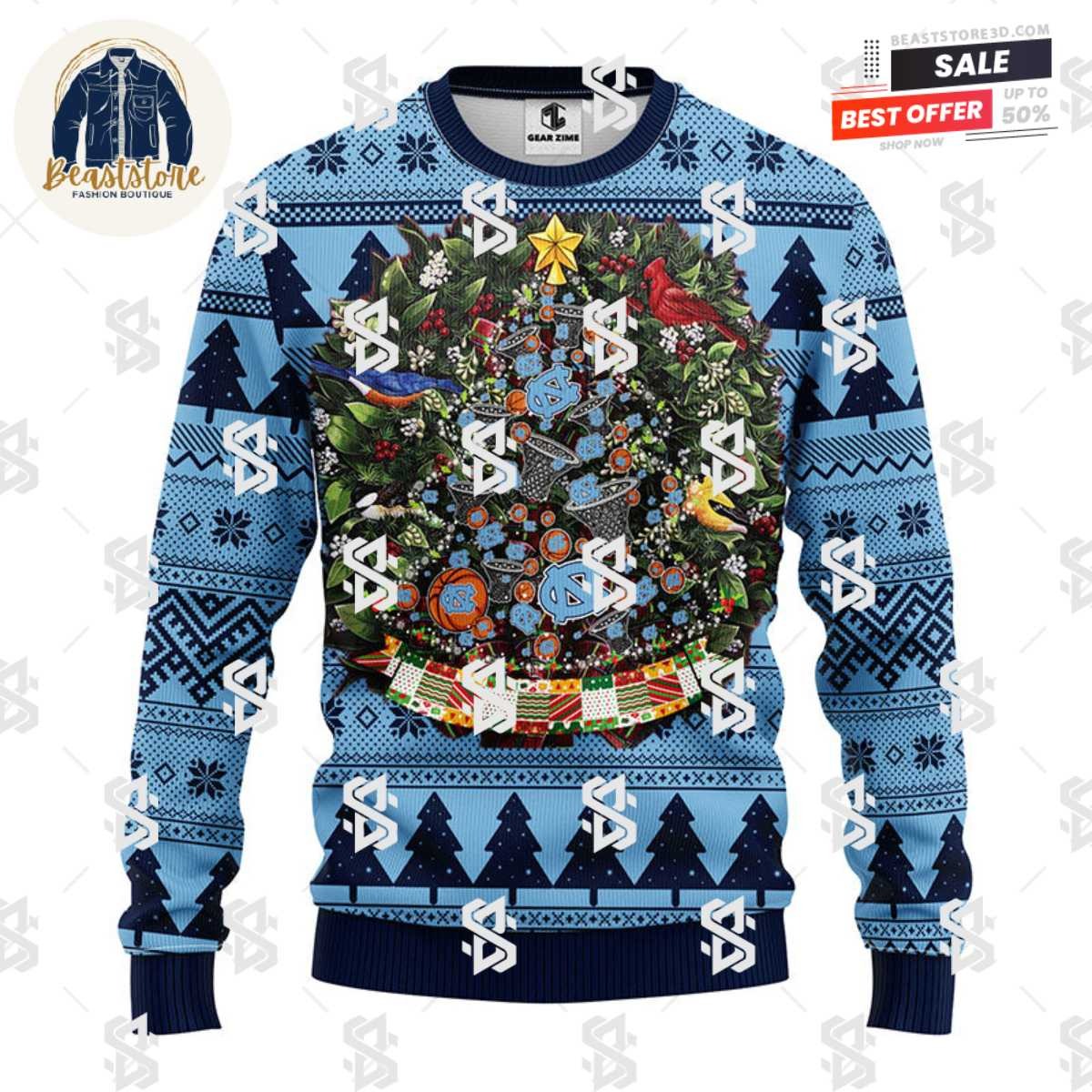 North Carolina Tar Heels Tree Ball Christmas Ugly Sweater