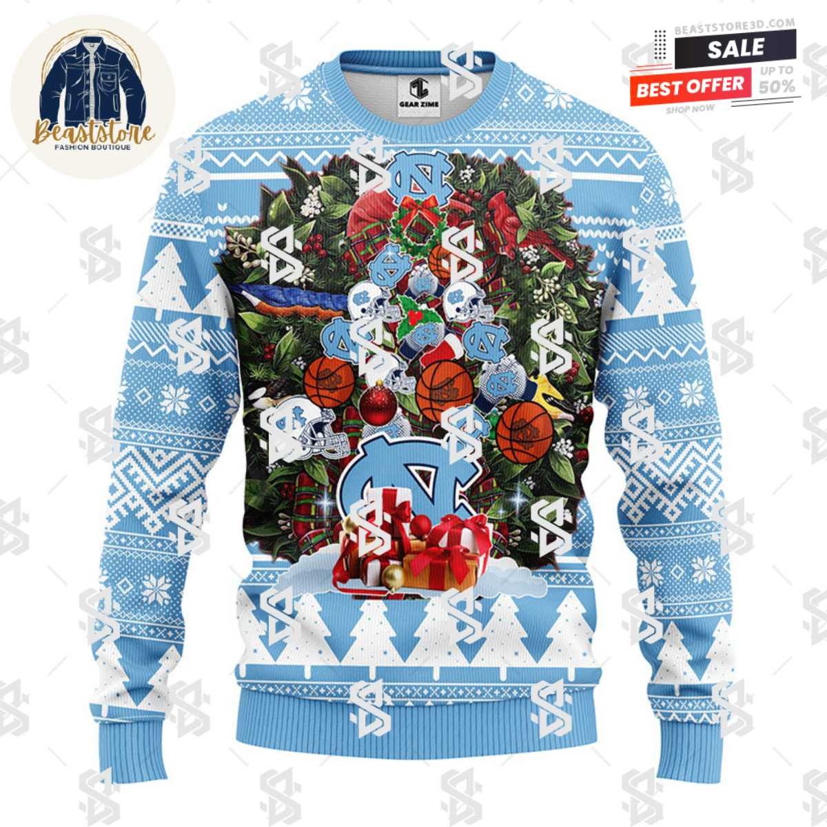 North Carolina Tar Heels Tree Ugly Christmas Fleece Sweater