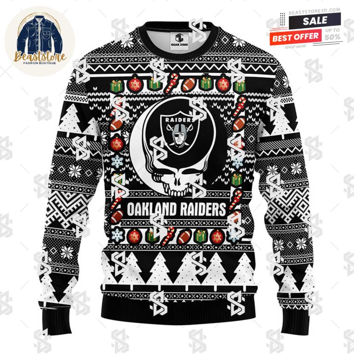Oakland Raiders Grateful Dead Ugly Christmas Fleece Sweater
