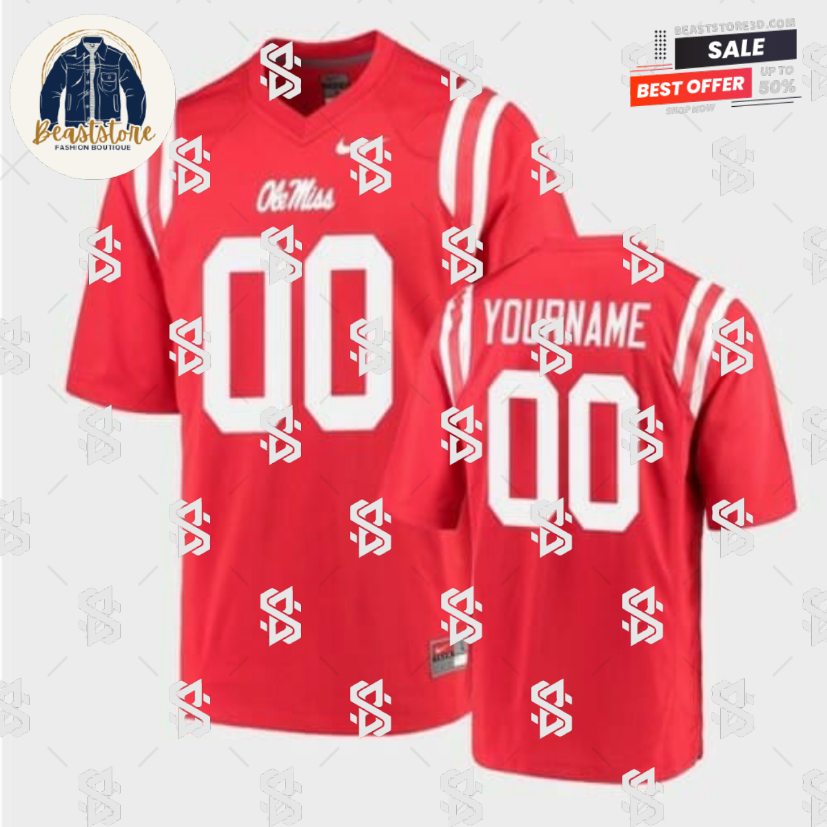 Ole Miss Custom Football Jersey Name Number Red College Game
