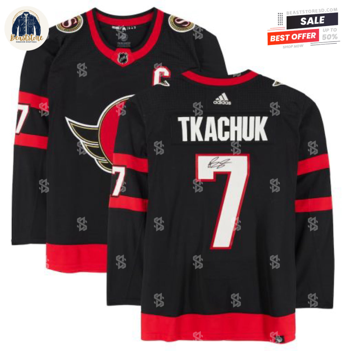 Ottawa Senators Brady Tkachuk Black Adidas NHL Hockey Jerseys