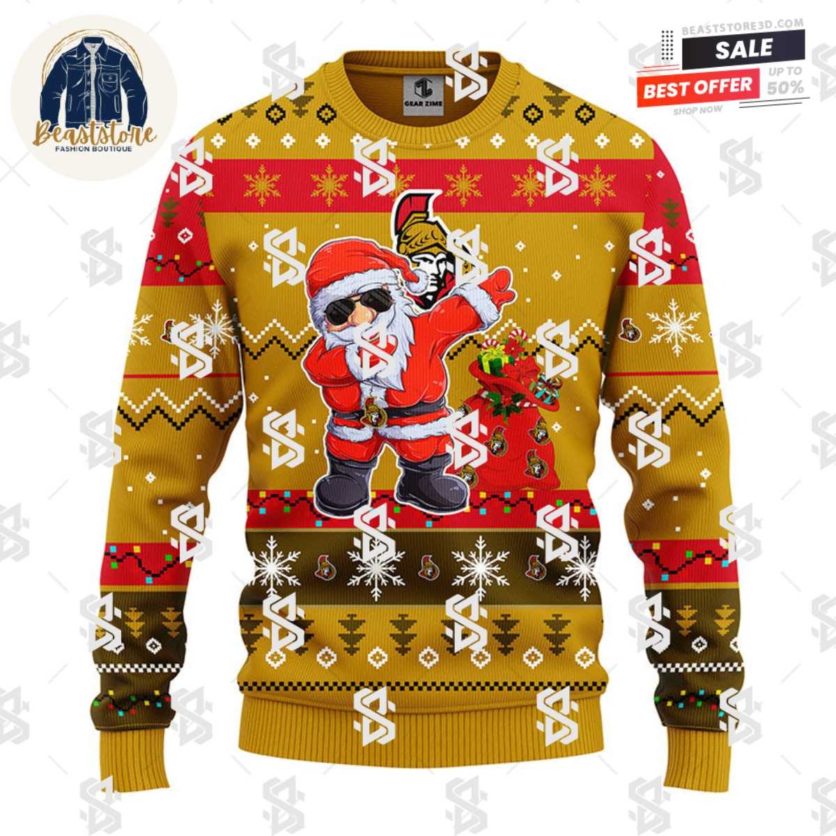 Ottawa Senators Dabbing Santa Claus Christmas Ugly Sweater