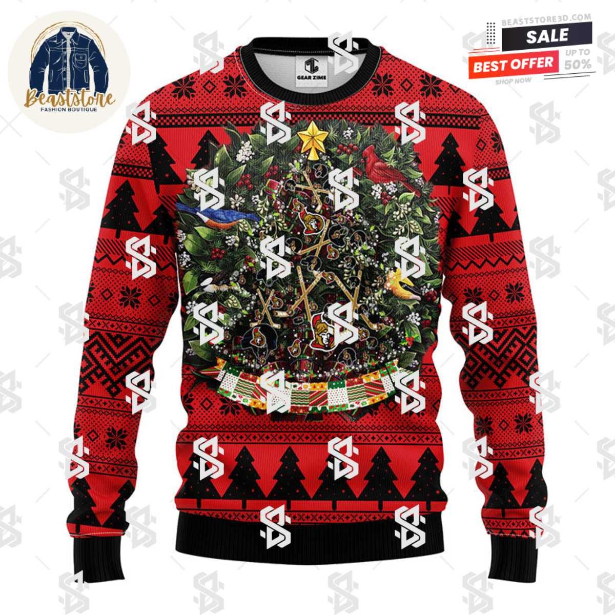 Ottawa Senators Tree Ball Christmas Ugly Sweater