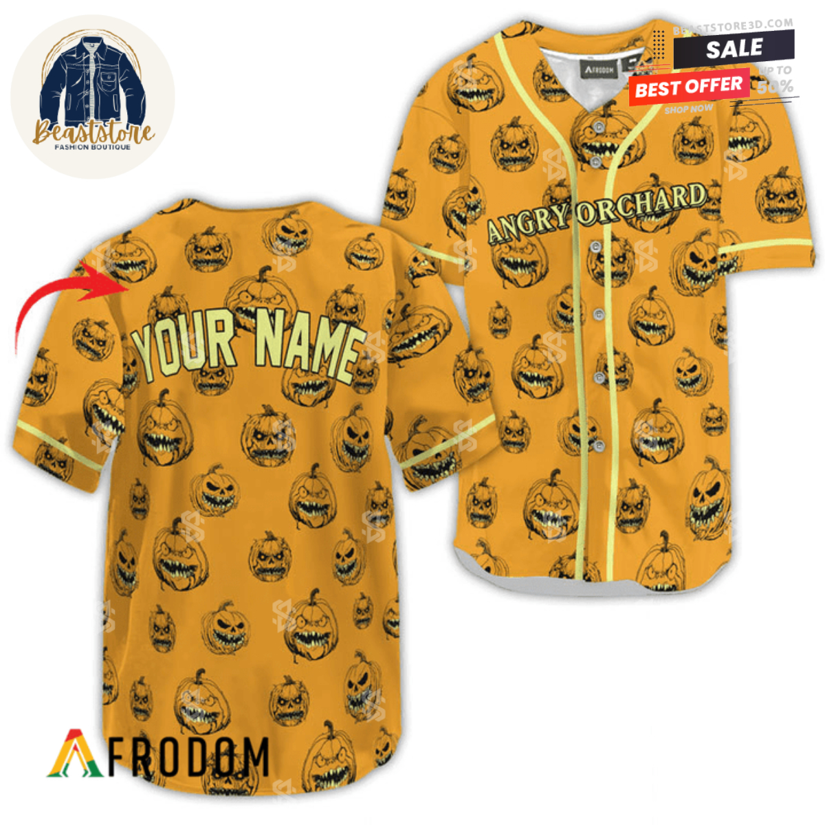 Personalized Angry Orchard Pumpkin Halloween Baseball Jersey