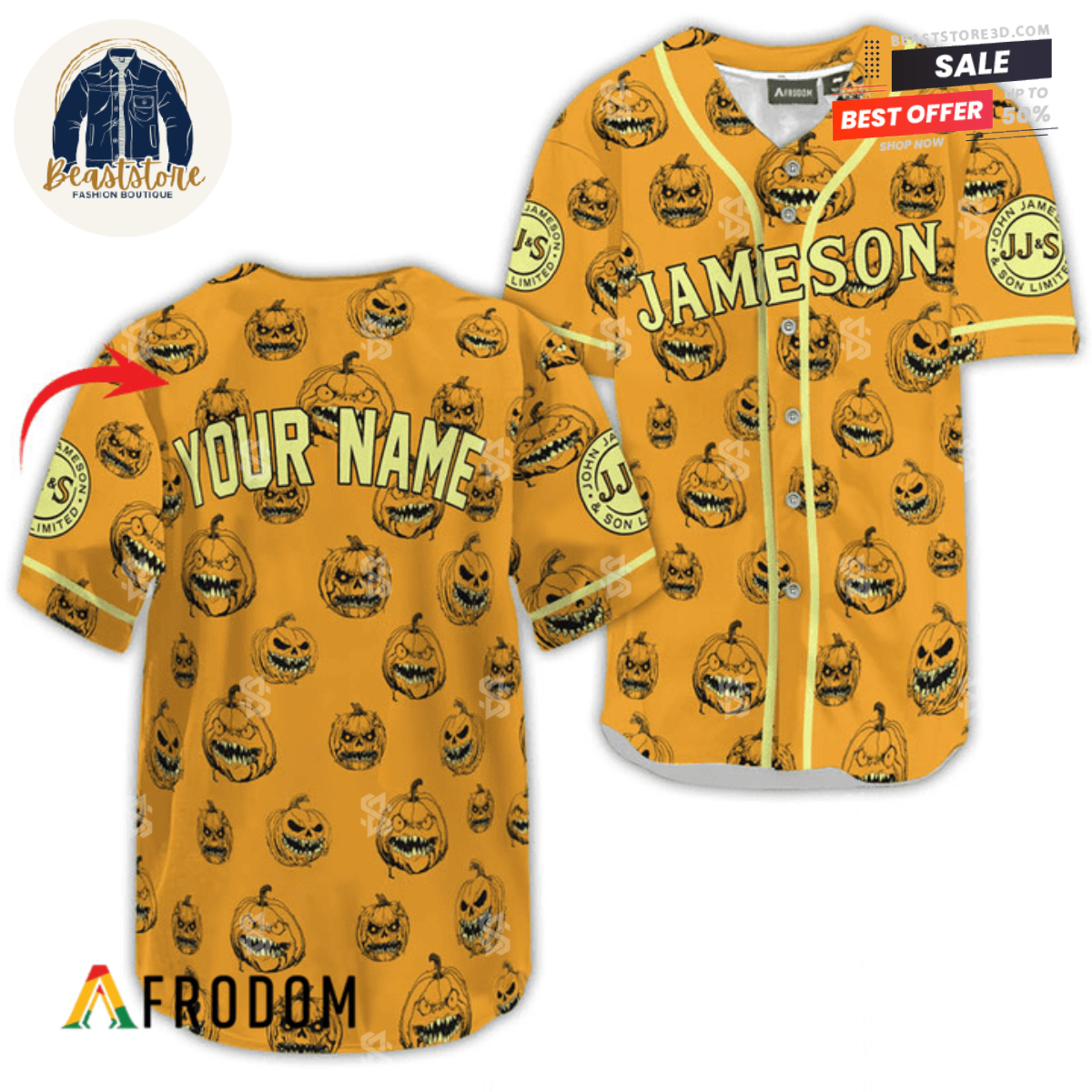 Personalized Jameson Pumpkin Halloween Baseball Jersey