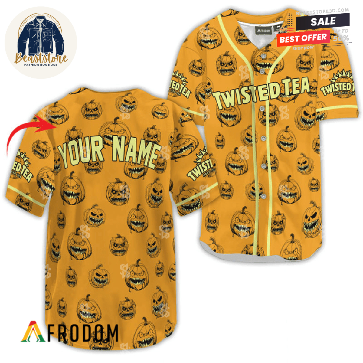 Personalized Twisted Tea Pumpkin Halloween Baseball Jersey