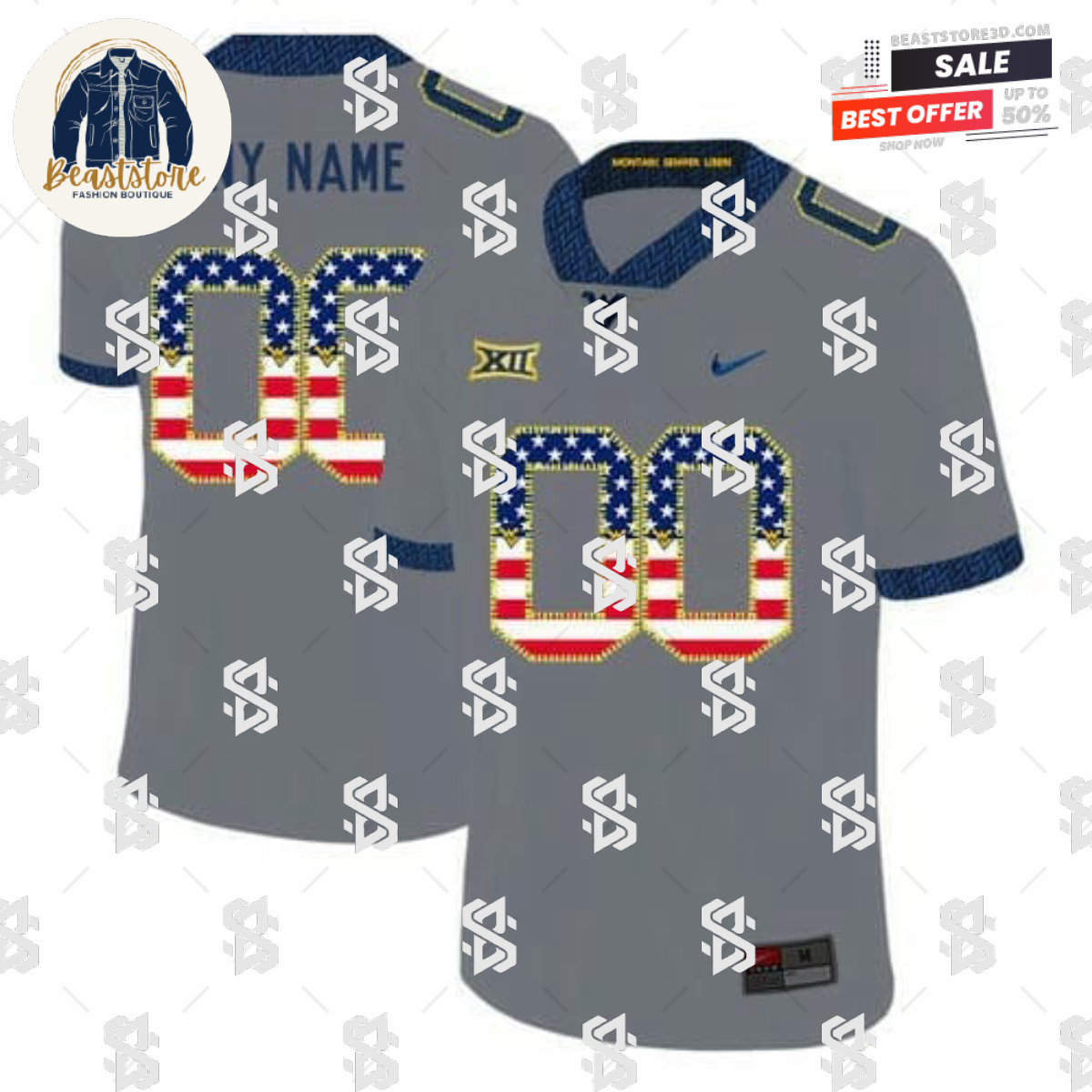 Personalized WVU Football Jersey Gray USA Flag College Jersey