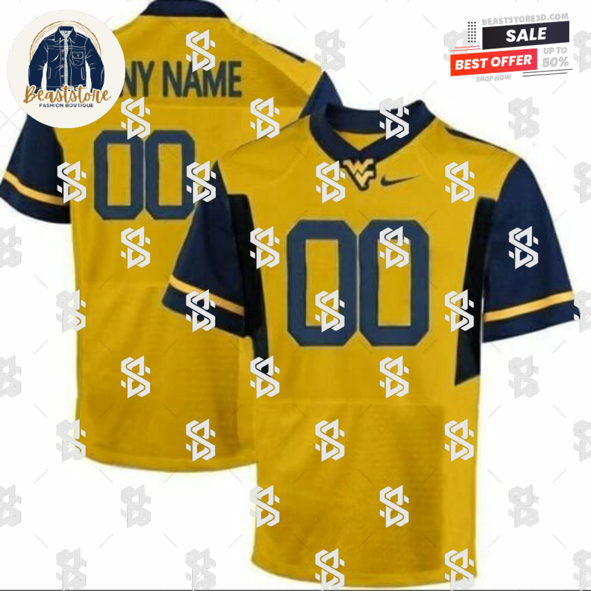 Personalized WVU Football Jersey NCAA Football Jersey Gold