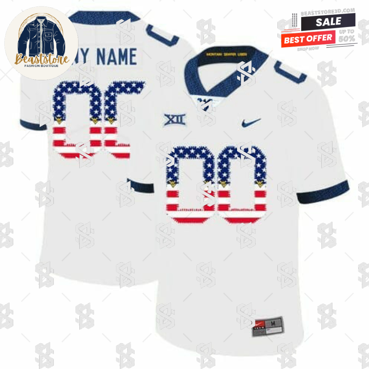 Personalized West Virginia Football Jersey White USA Flag College Jersey