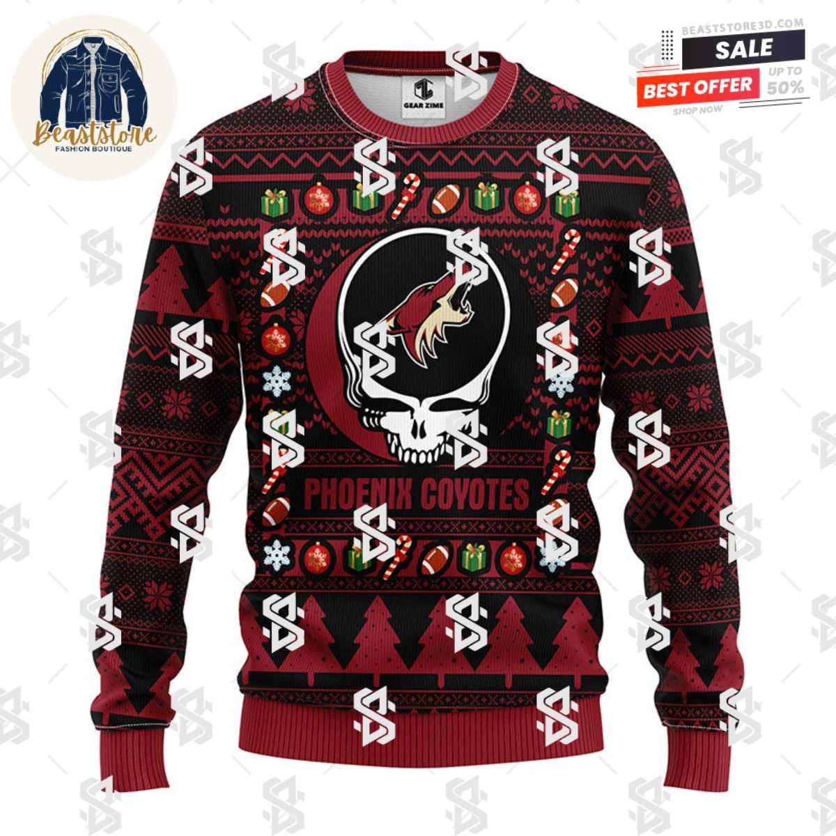 Phoenix Coyotes Grateful Dead Ugly Christmas Fleece Sweater