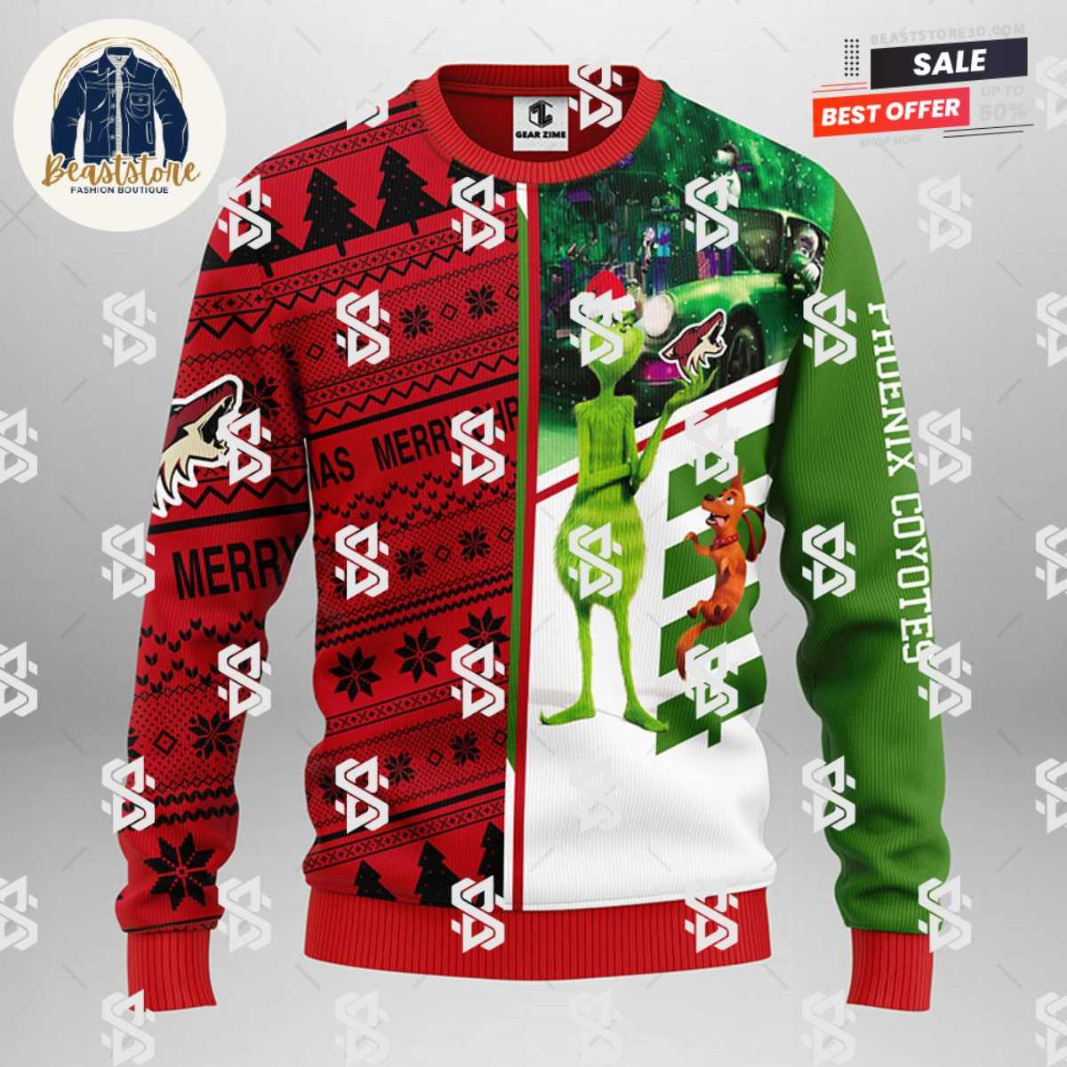 Phoenix Coyotes Grinch & Scooby-doo Christmas Ugly Sweater