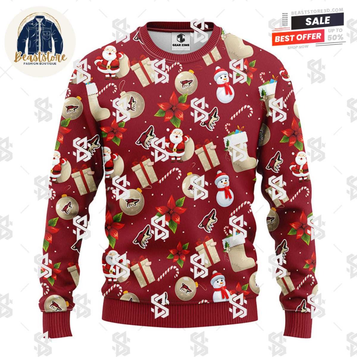 Phoenix Coyotes Santa Claus Snowman Christmas Ugly Sweater