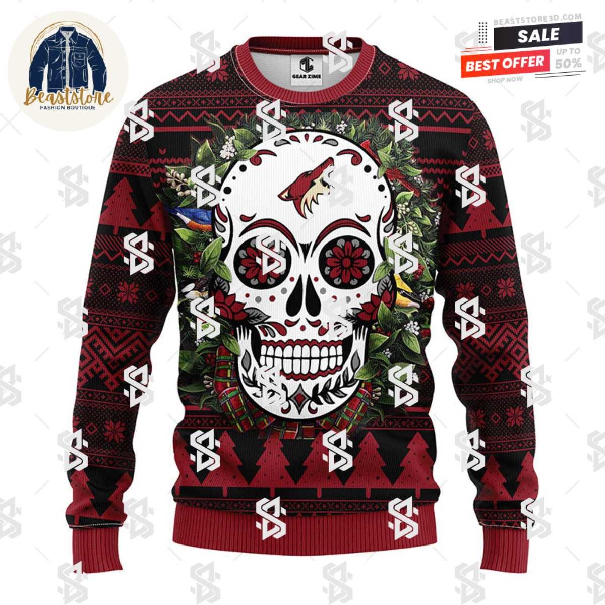 Phoenix Coyotes Skull Flower Ugly Christmas Ugly Sweater