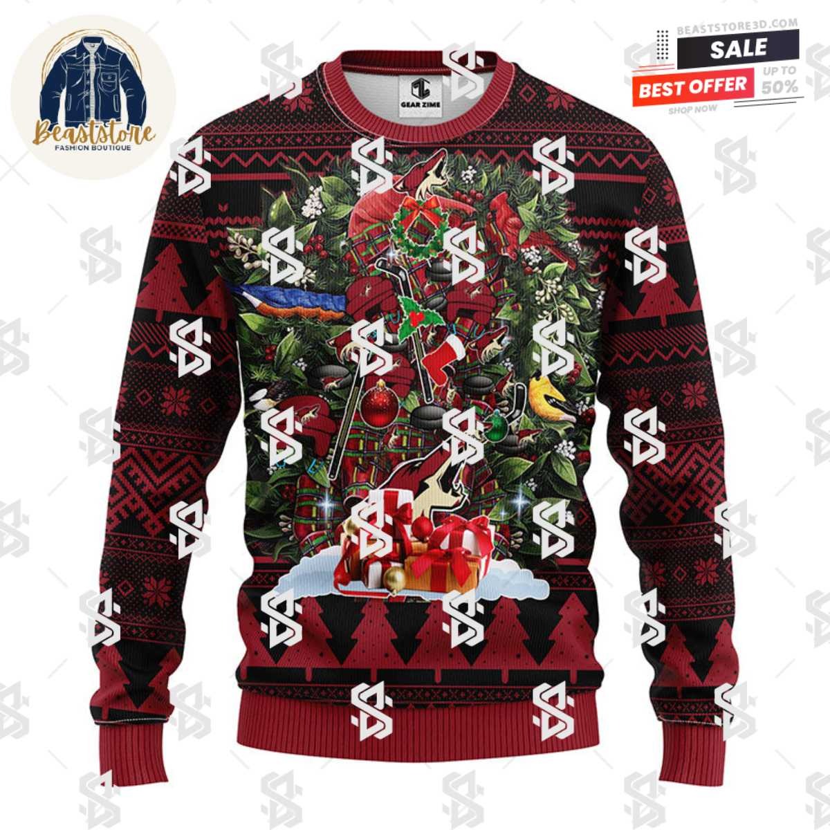 Phoenix Coyotes Tree Ugly Christmas Fleece Sweater