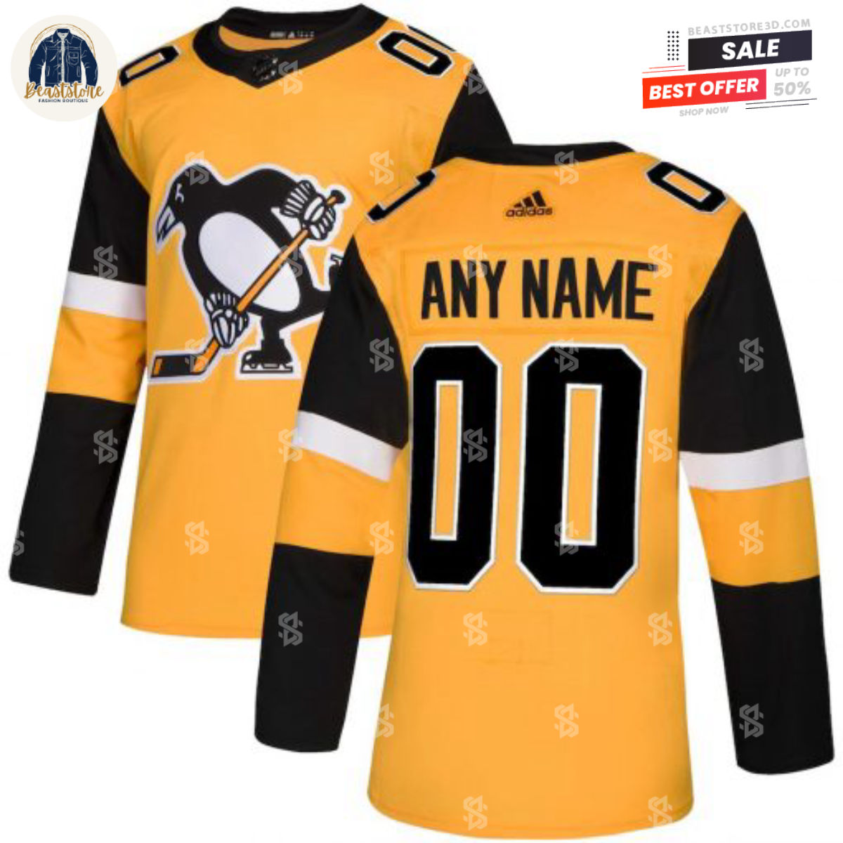 Pittsburgh Penguins Gold Alternate Personalized NHL Hockey Jerseys