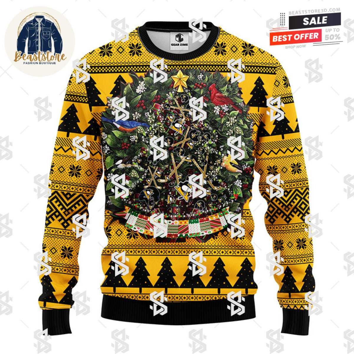 Pittsburgh Penguins Tree Ugly Christmas Fleece Sweater