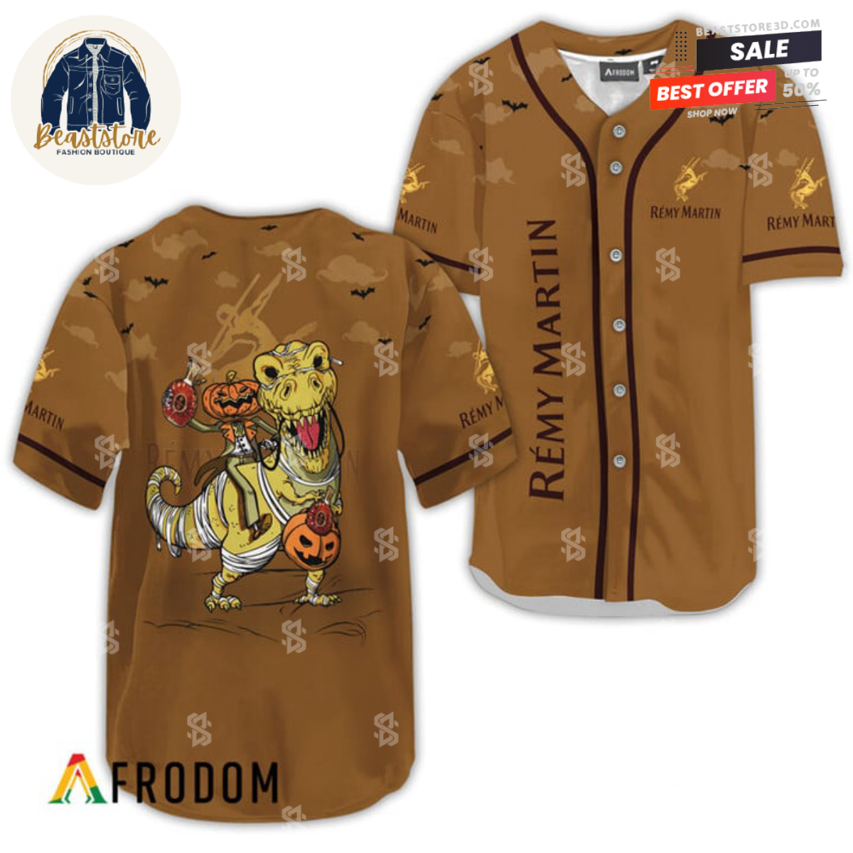 Remy Martin Beige Dinosaur Halloween Baseball Jersey