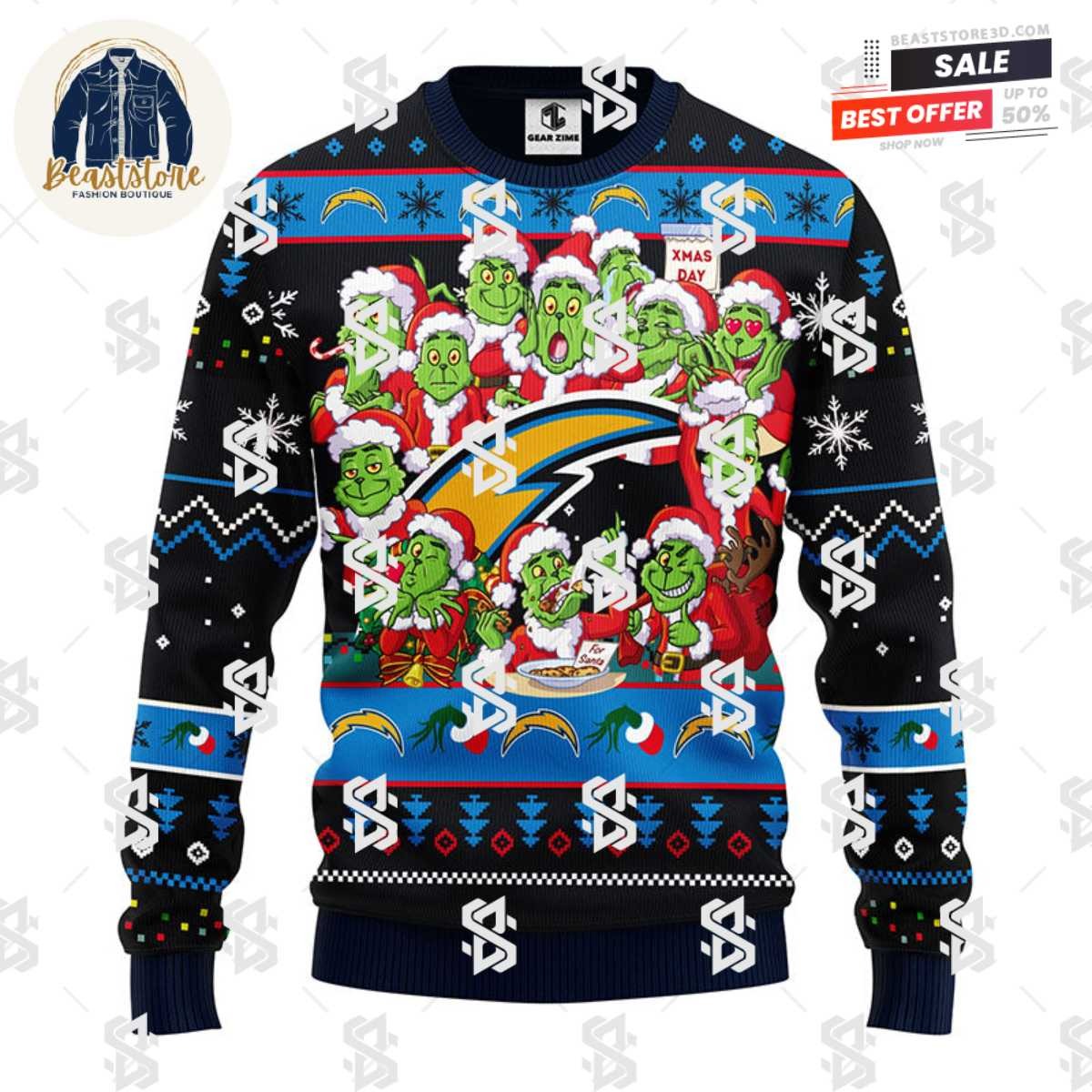 San Diego Chargers 12 Grinch Xmas Day Christmas Ugly Sweater