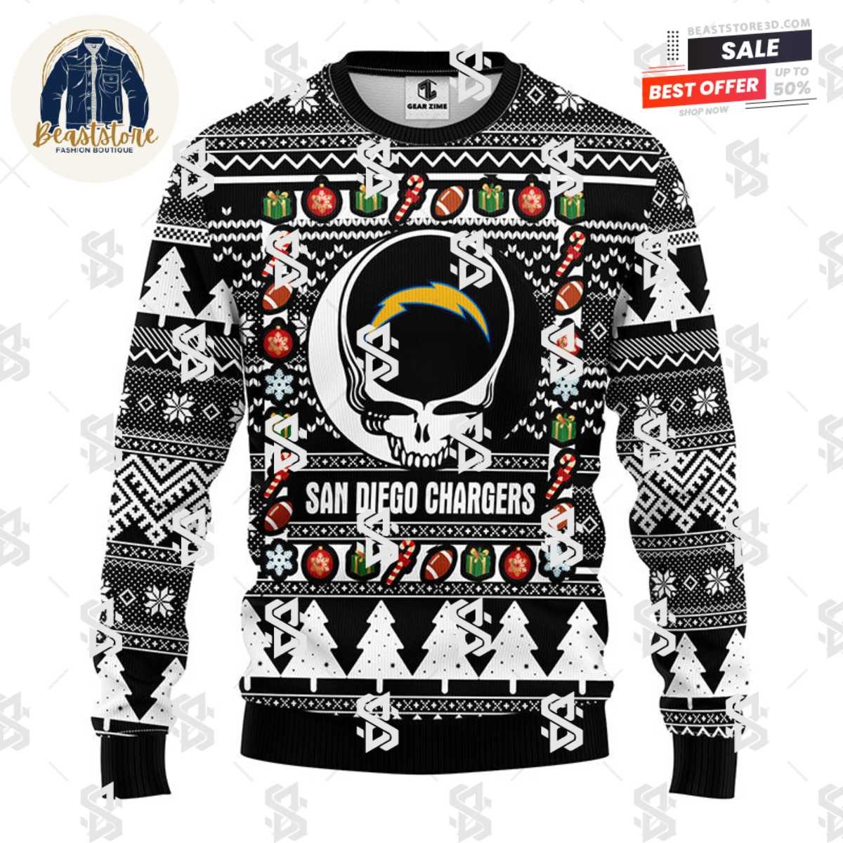 San Diego Chargers Grateful Dead Ugly Christmas Fleece Sweater