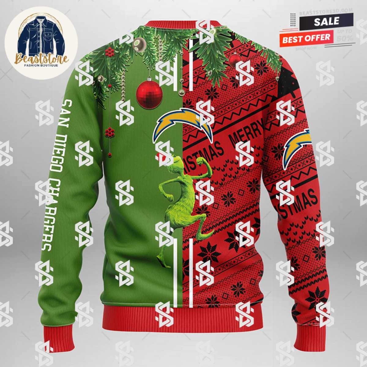San Diego Chargers Grinch & Scooby-Doo Christmas Ugly Sweater