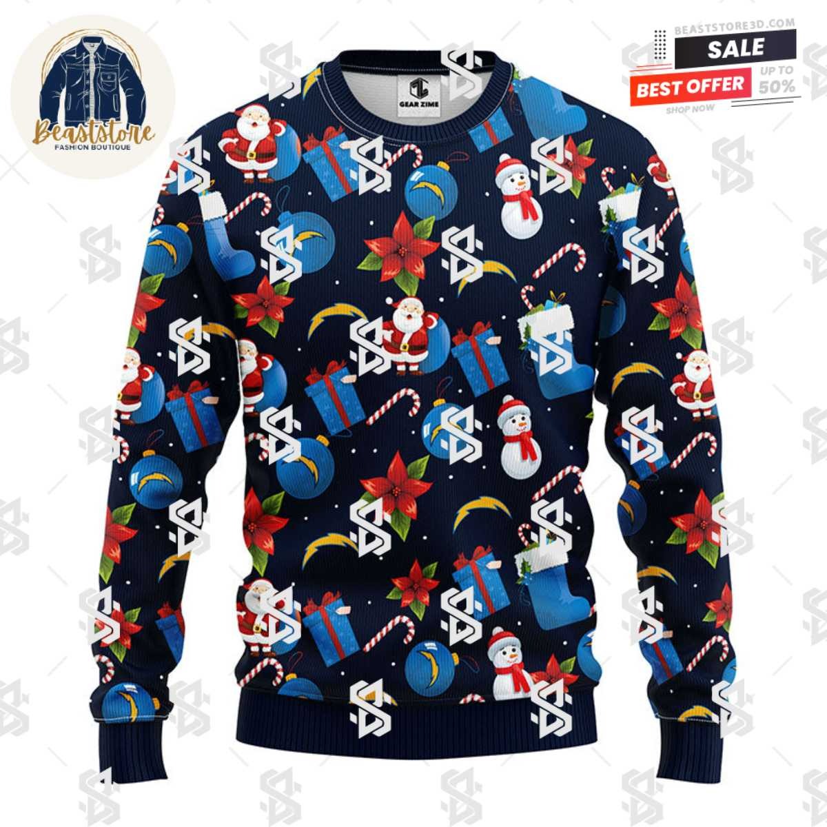 San Diego Chargers Santa Claus Snowman Christmas Ugly Sweater
