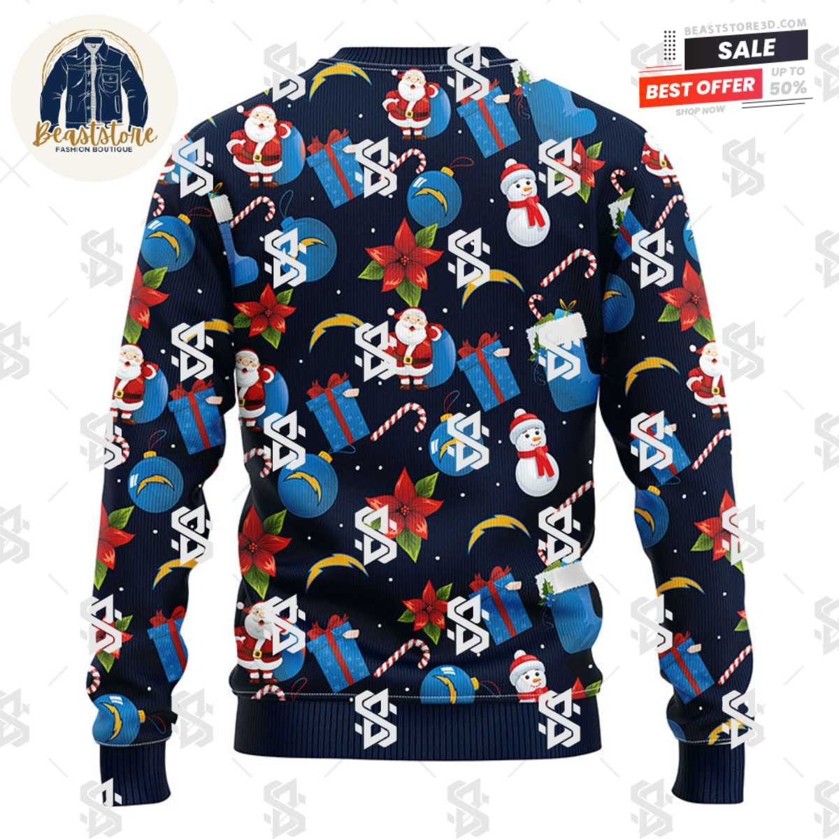 San Diego Chargers Santa Claus Snowman Christmas Ugly Sweater