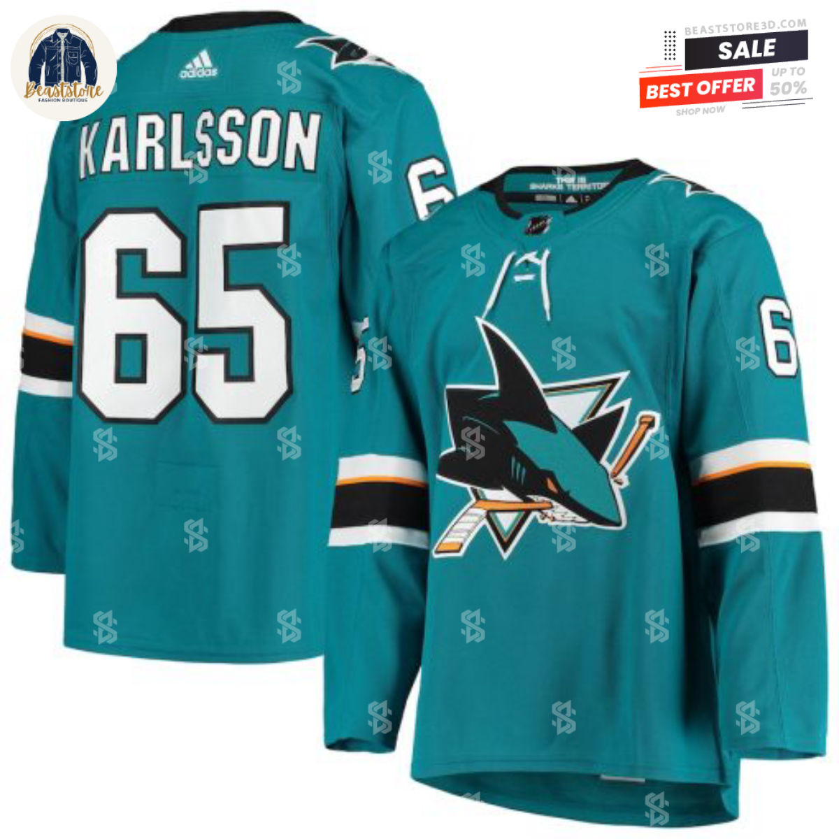 San Jose Sharks Erik Karlsson Teal Alternate Adidas NHL Hockey Jerseys